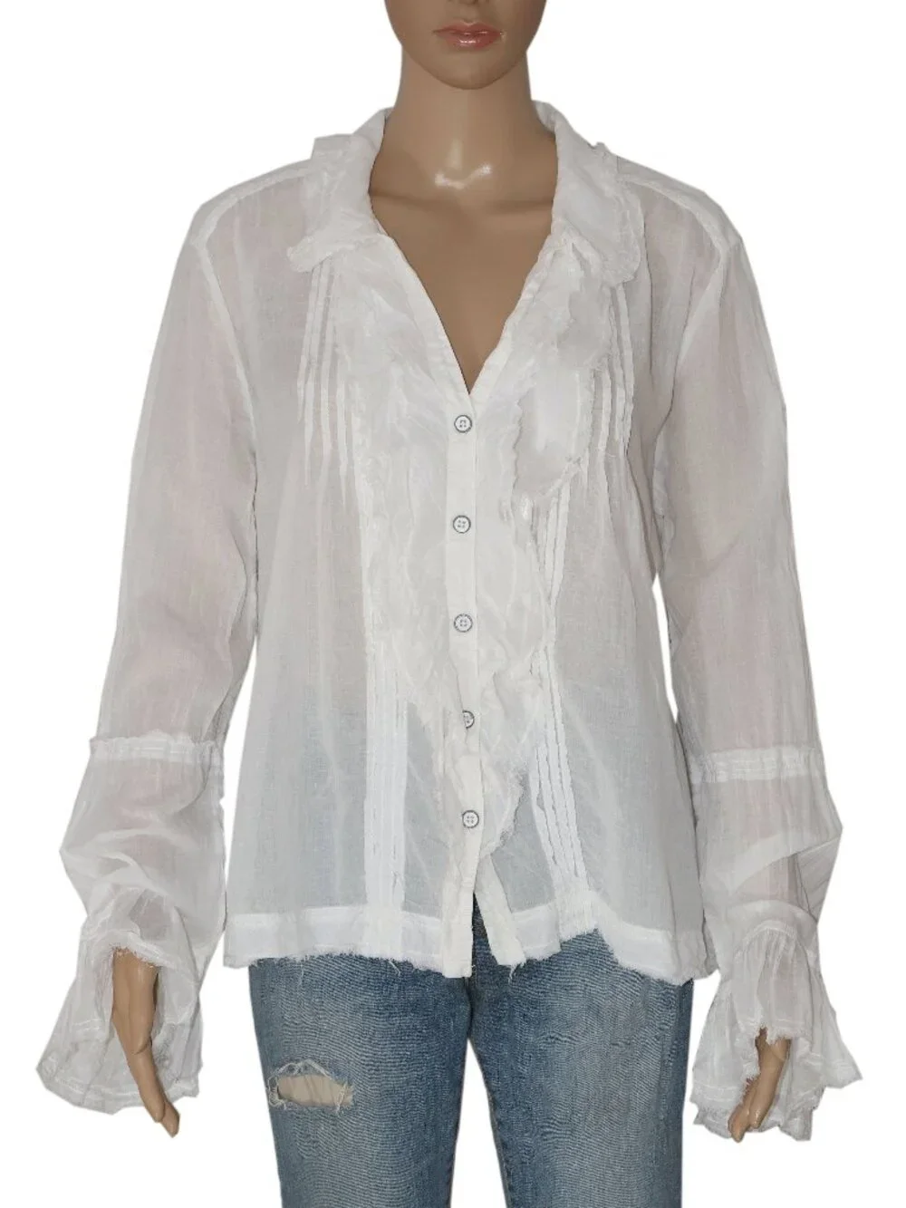 Free People We The Free Savannah Ruffle Buttondown Top Bell Sleeve Top Ivory S